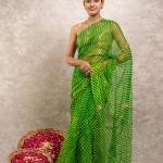 Green Pure Georgette Lehariya Saree | Gotta Aari & Sequin Work | Jaipurio Designer Collection